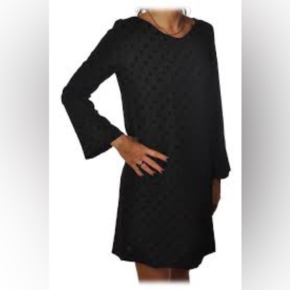 Old Navy Black Polka Dot Bell Sleeve Shift Dress XL Flocked Dot Party Retro